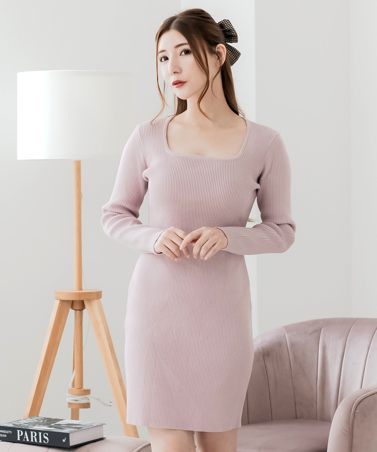 千鳥格子柄リボンバレッタ JB24684