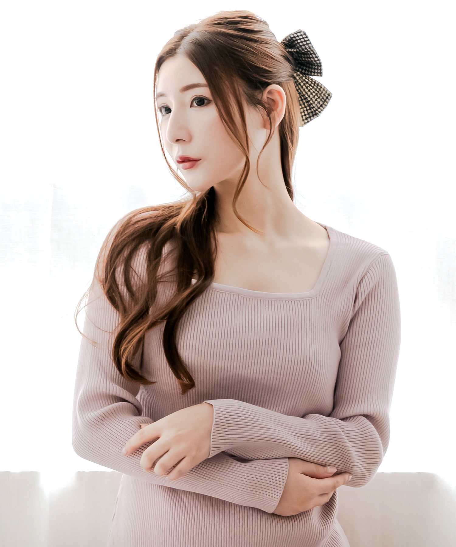 千鳥格子柄リボンバレッタ JB24684