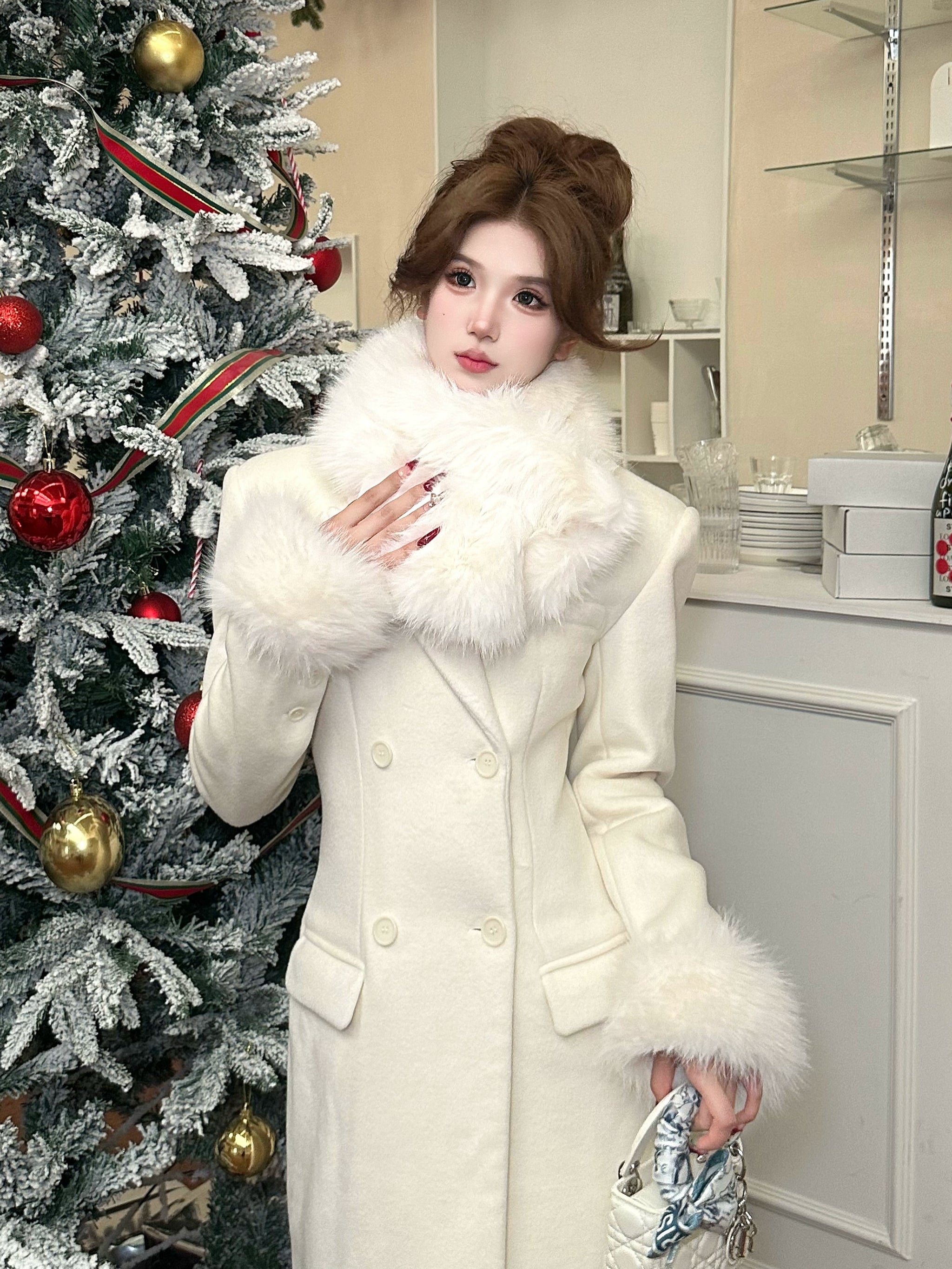 CHRISTIAN AUJARD ファー付きロングコート グレー 新品未使用♡ エレガンスファーロングコート JB26068