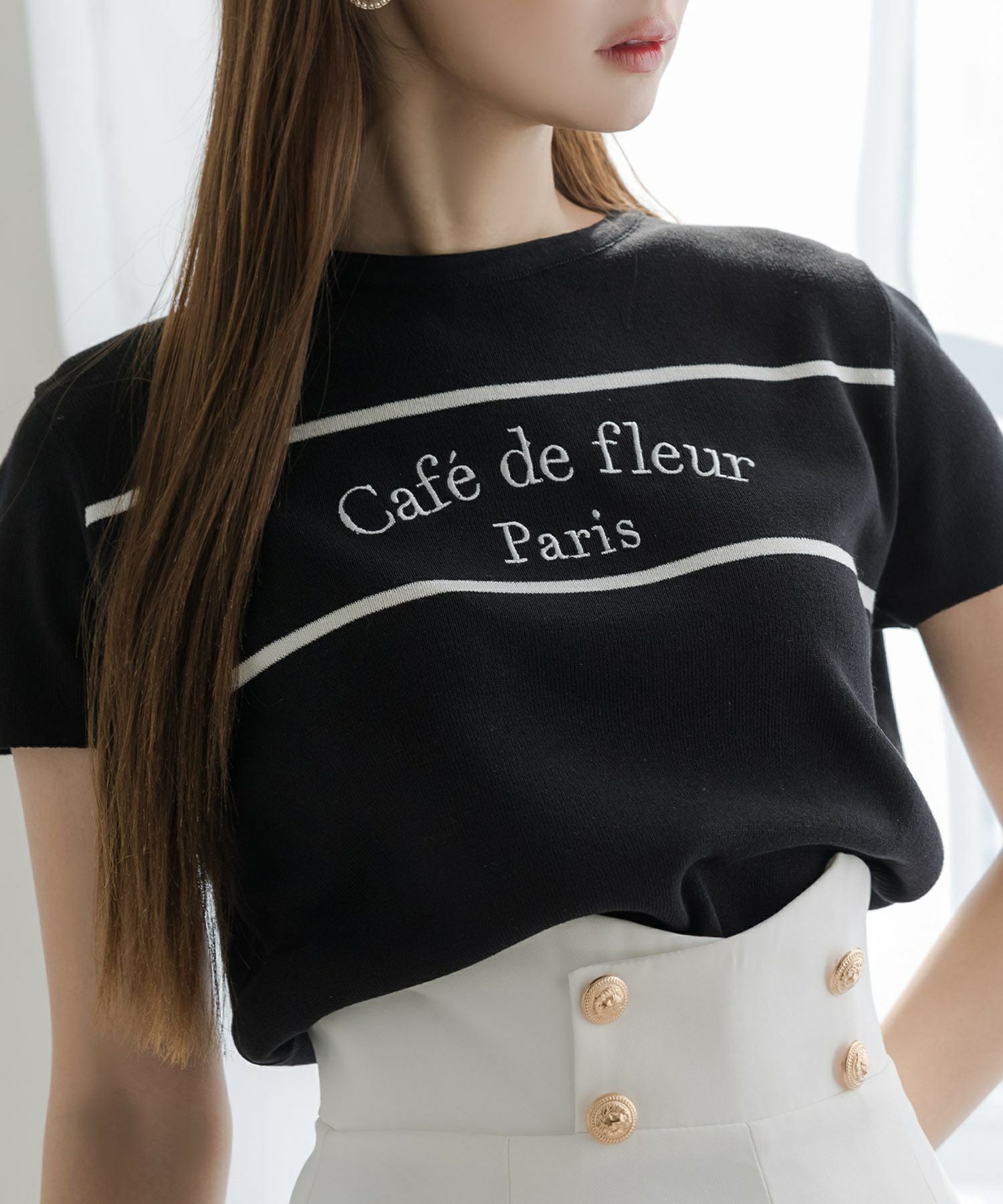 Cafe de fleurロゴ刺繍ニットトップス JB24042