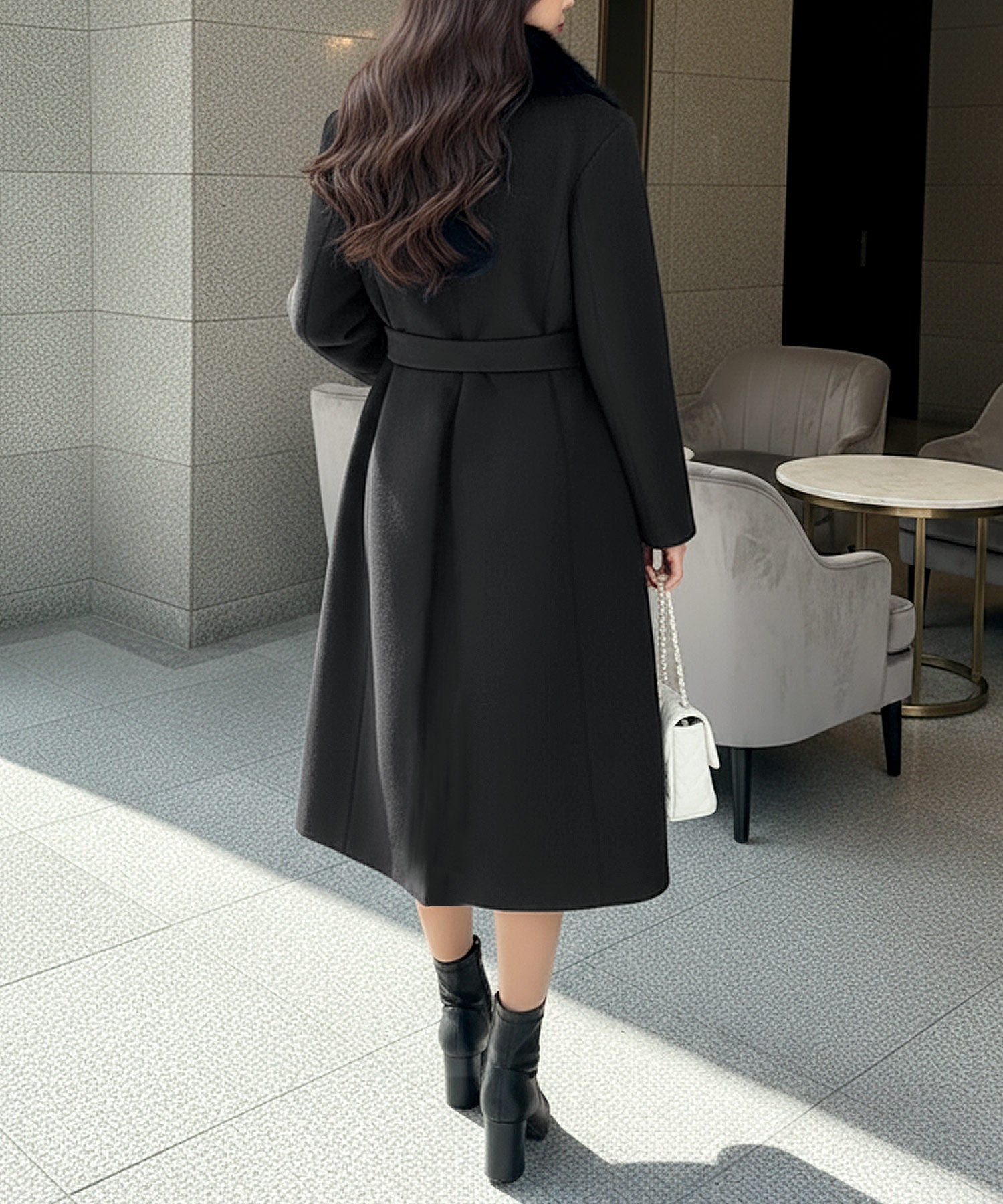 丈が選べるフェイクファーティペット付き美ラインコート JB22615