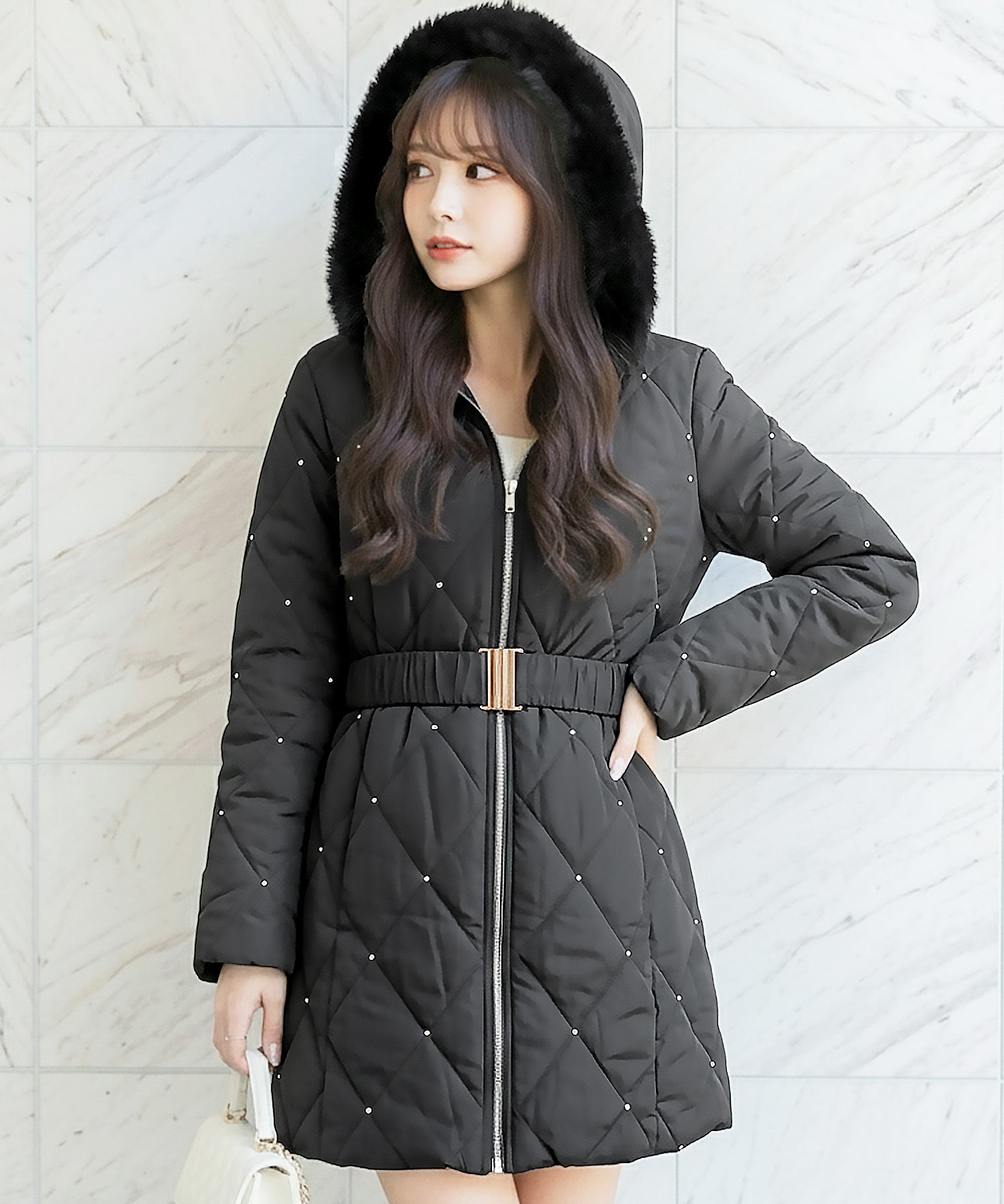 キラキラキルティング中綿ダウン風コート JB23606