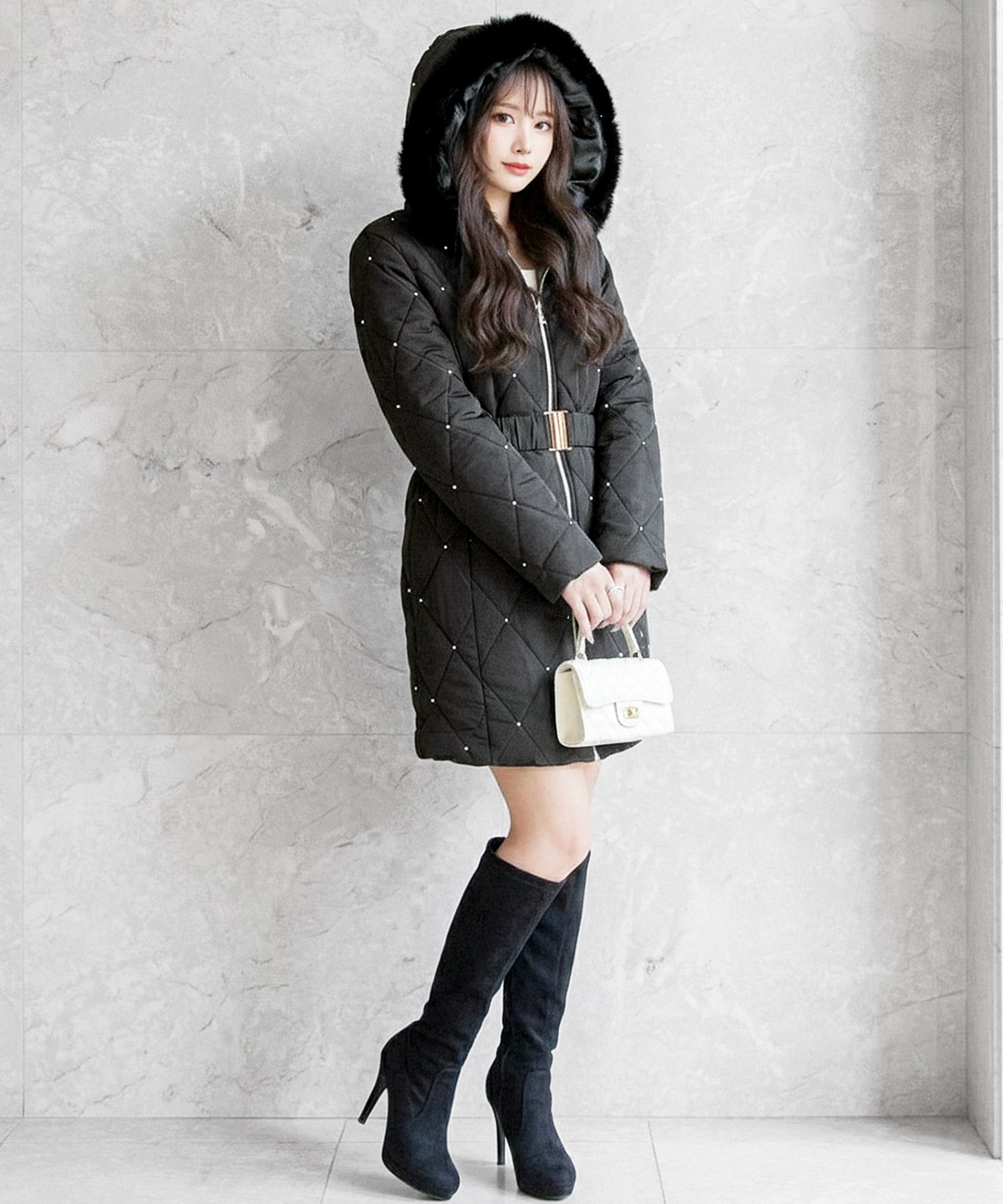 キラキラキルティング中綿ダウン風コート JB23606