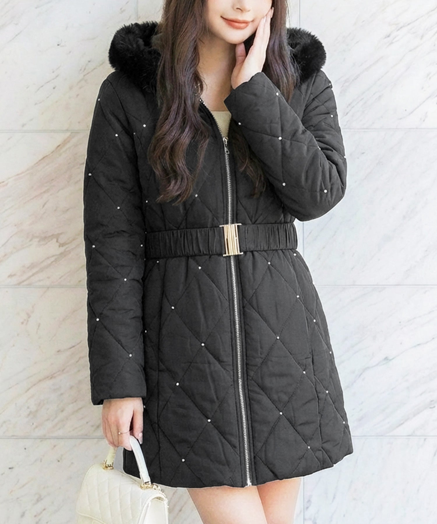 キラキラキルティング中綿ダウン風コート JB23606