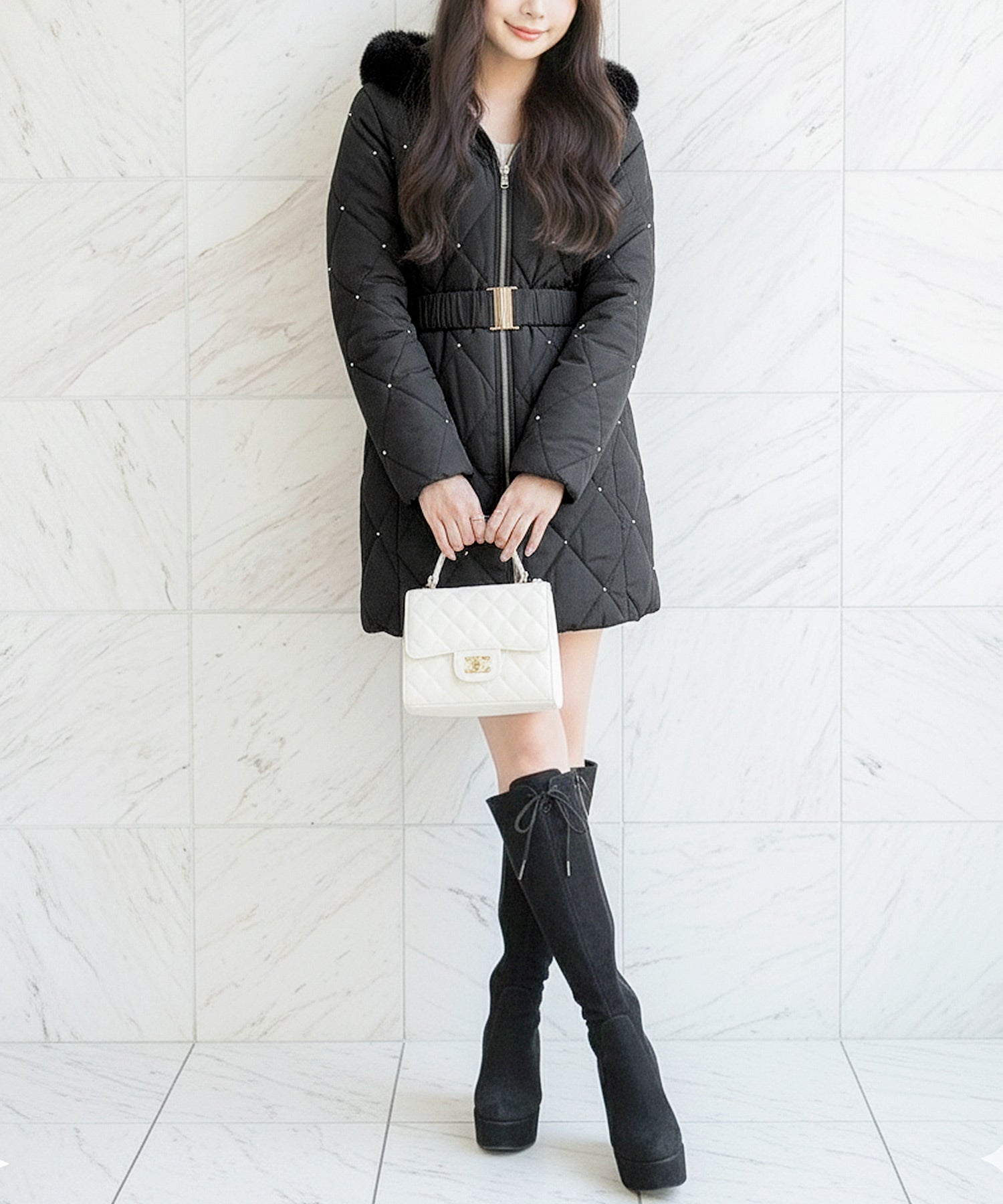 キラキラキルティング中綿ダウン風コート JB23606