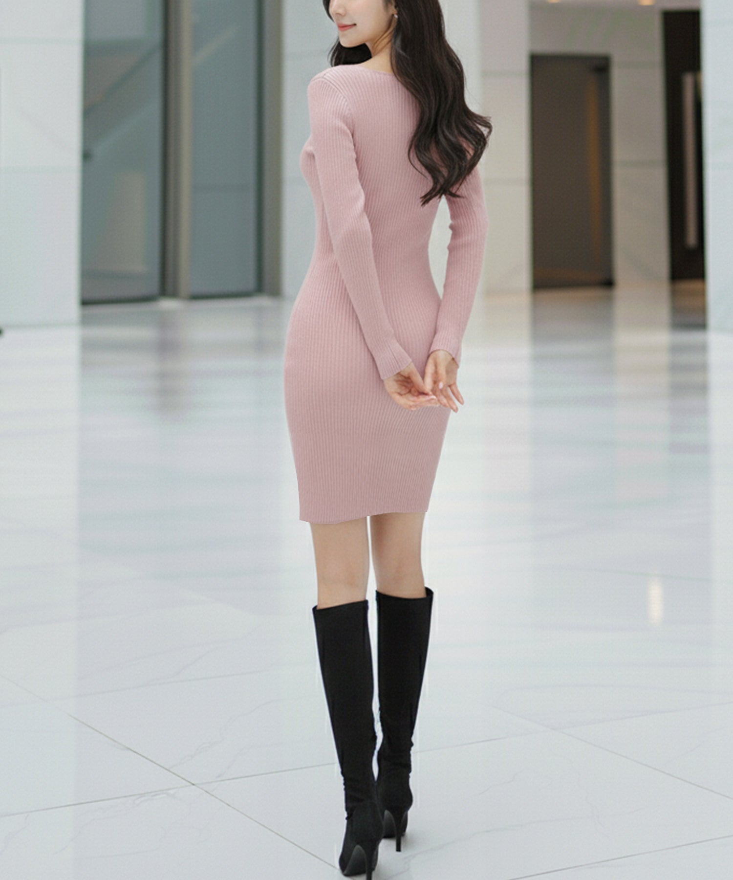 ネックが選べるリブニットミニワンピース JB24530