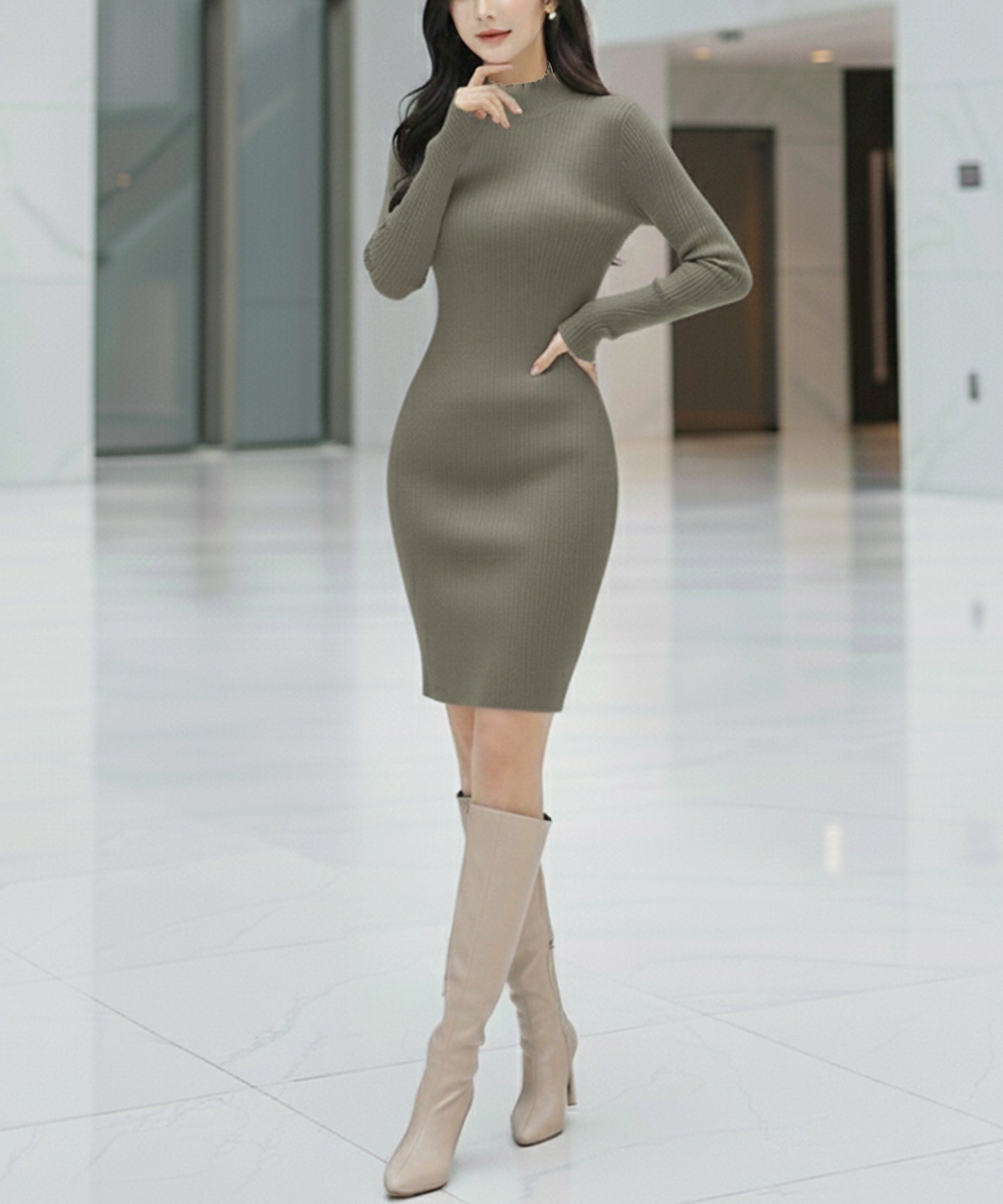 ネックが選べるリブニットミニワンピース JB24530