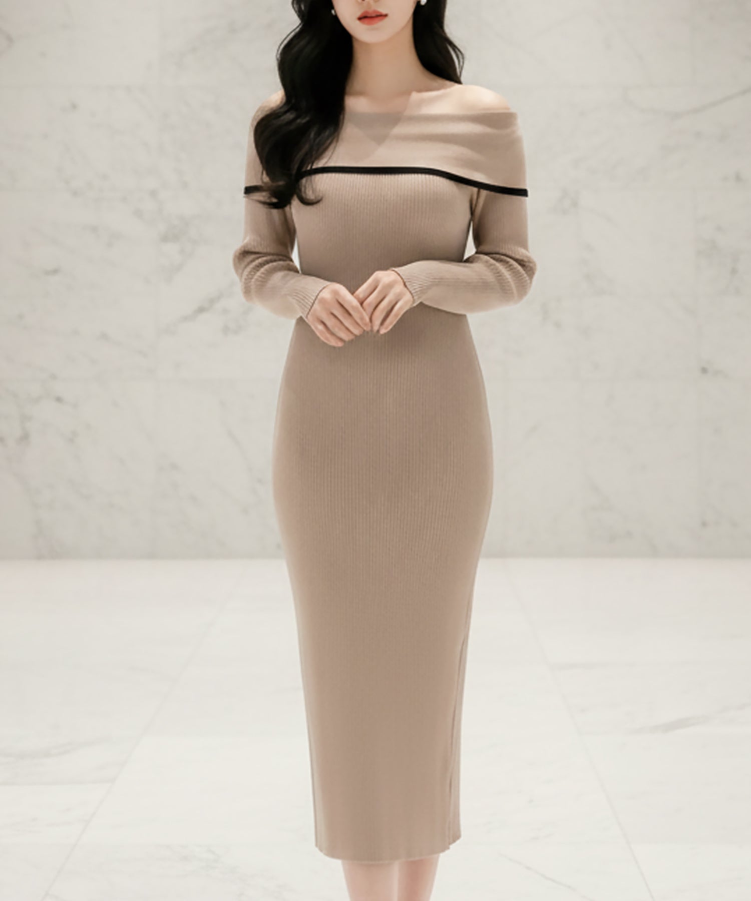 パイピングオフショルダーワンピース JB24532