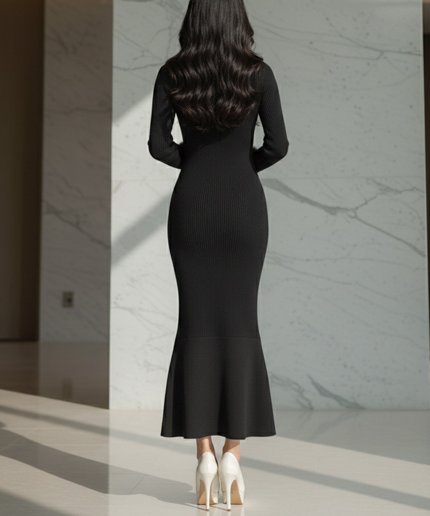 袖ファーマーメイドニットワンピース JB24539