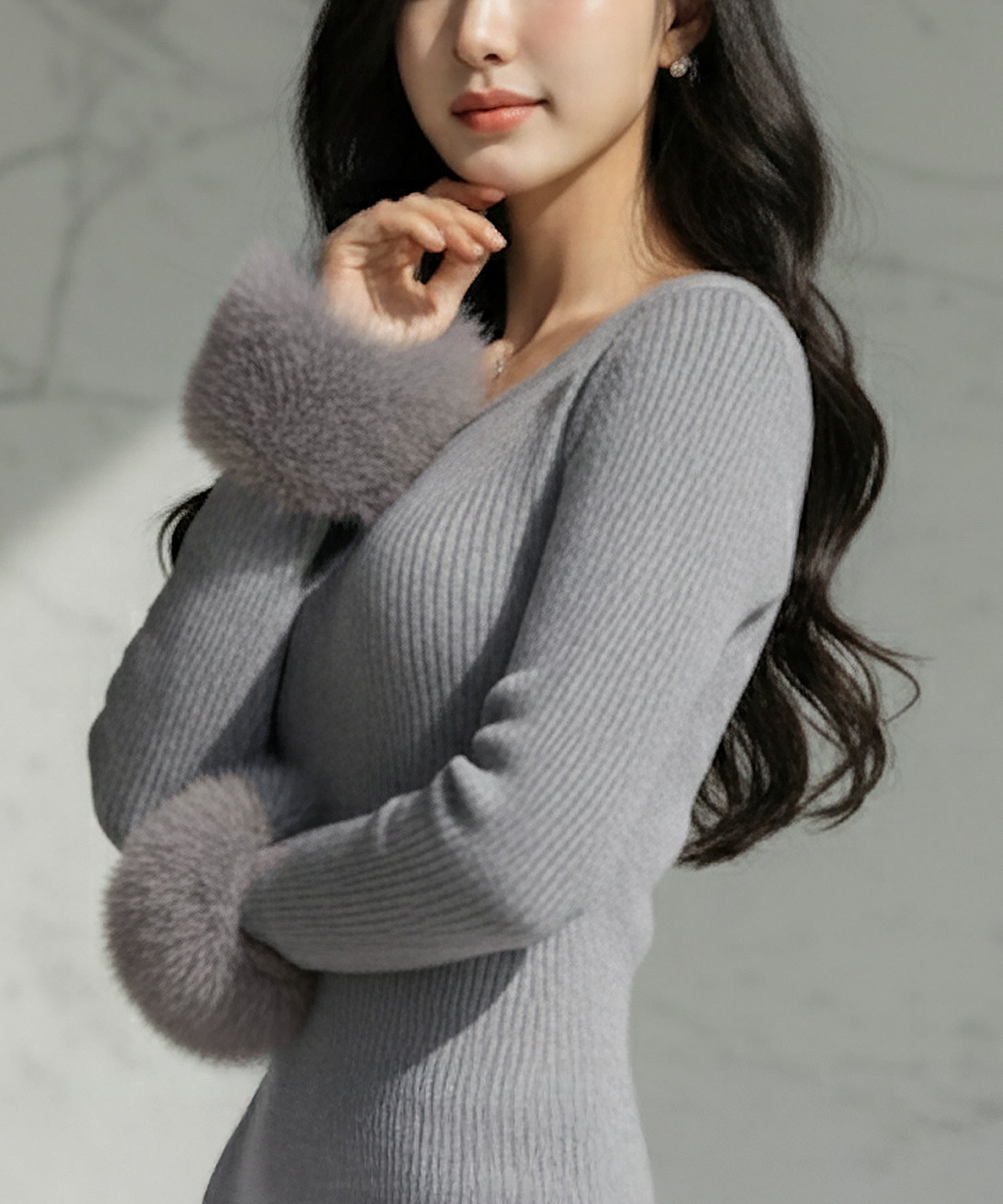 袖ファーマーメイドニットワンピース JB24539