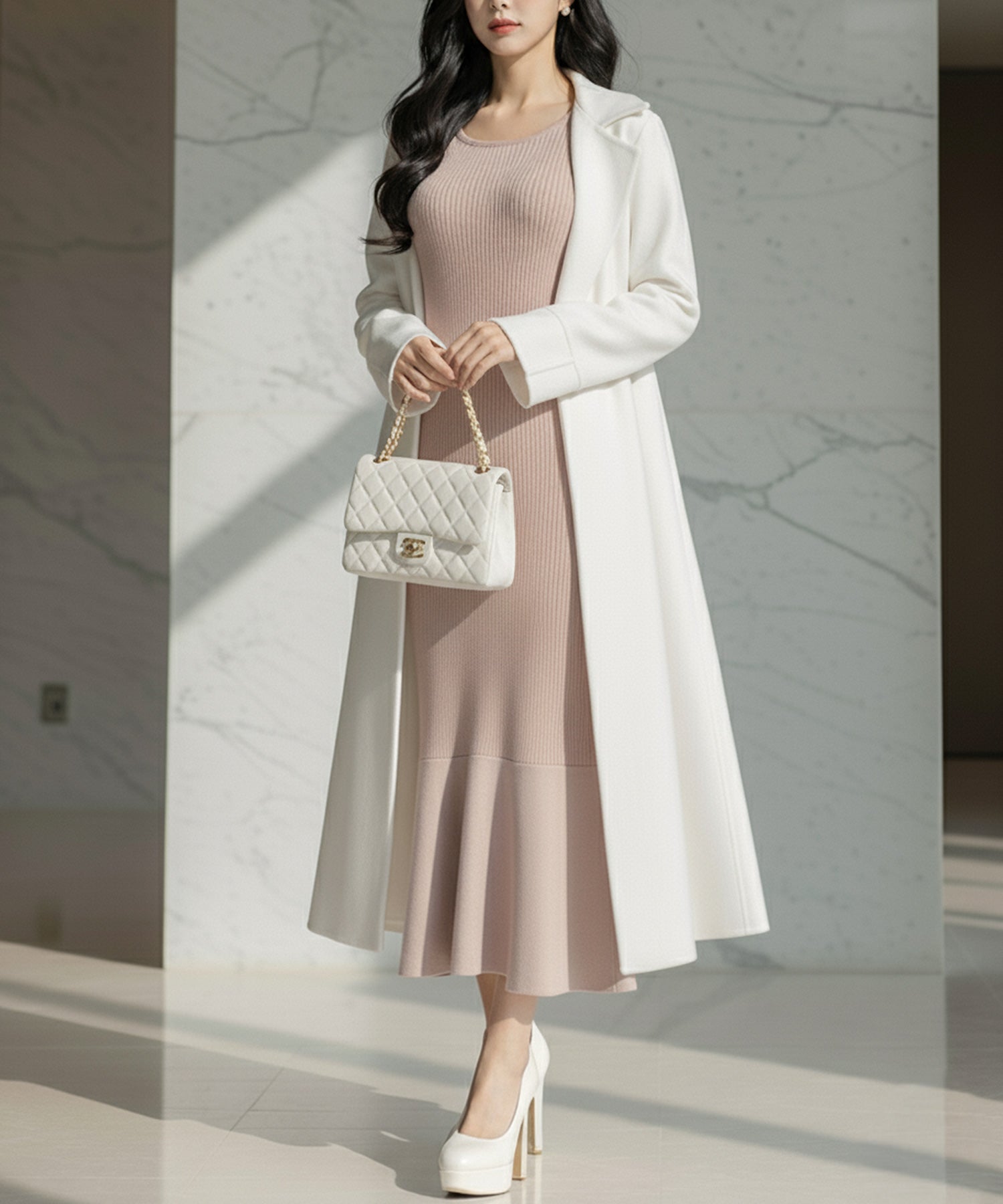 袖ファーマーメイドニットワンピース JB24539