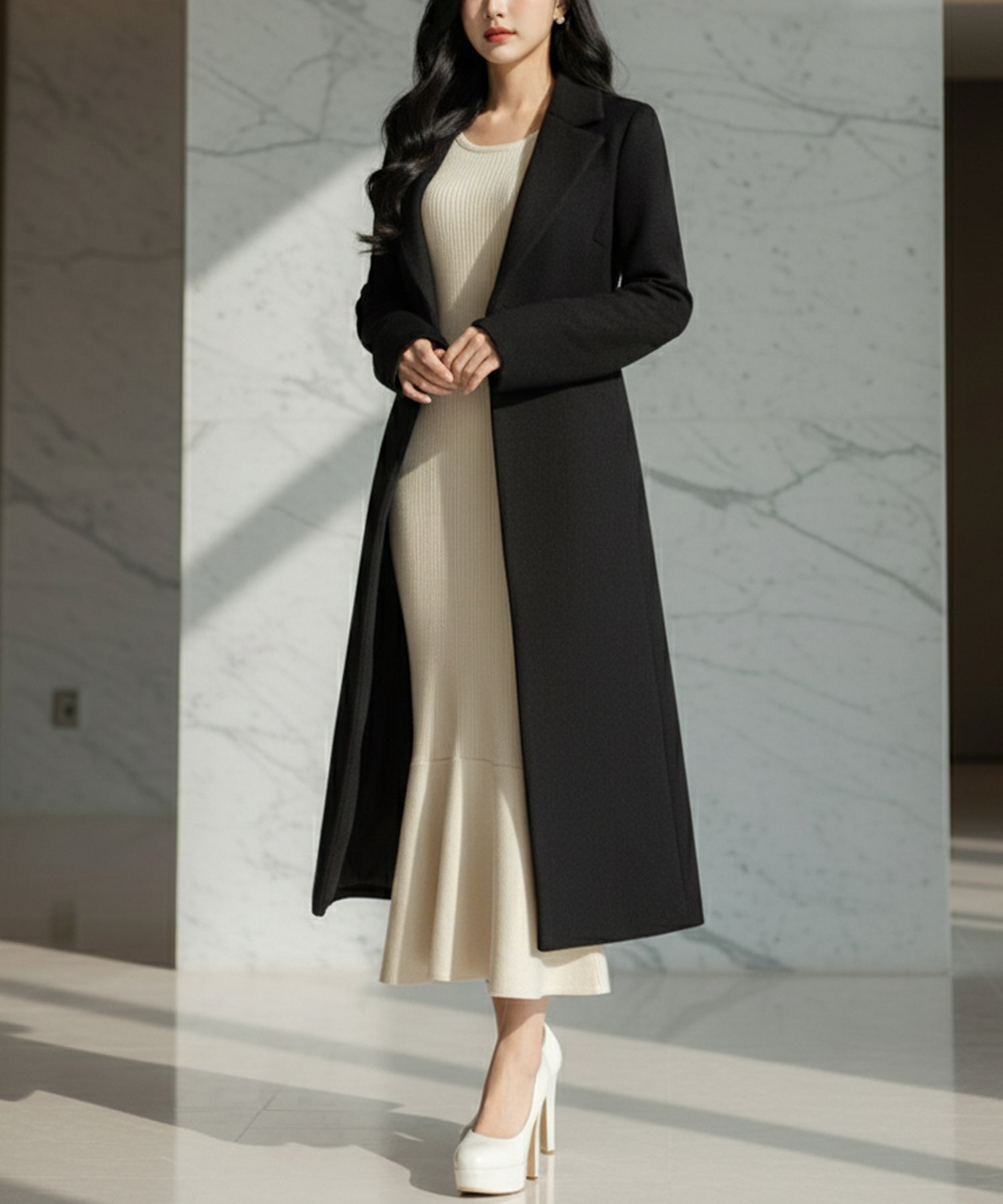 袖ファーマーメイドニットワンピース JB24539