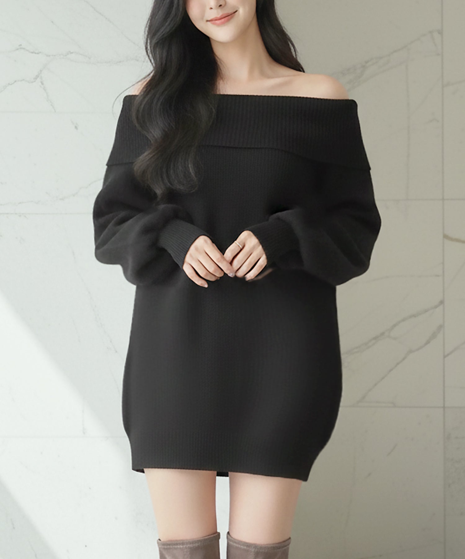 オフショルダーチュニックトップス・ワンピース JB24550