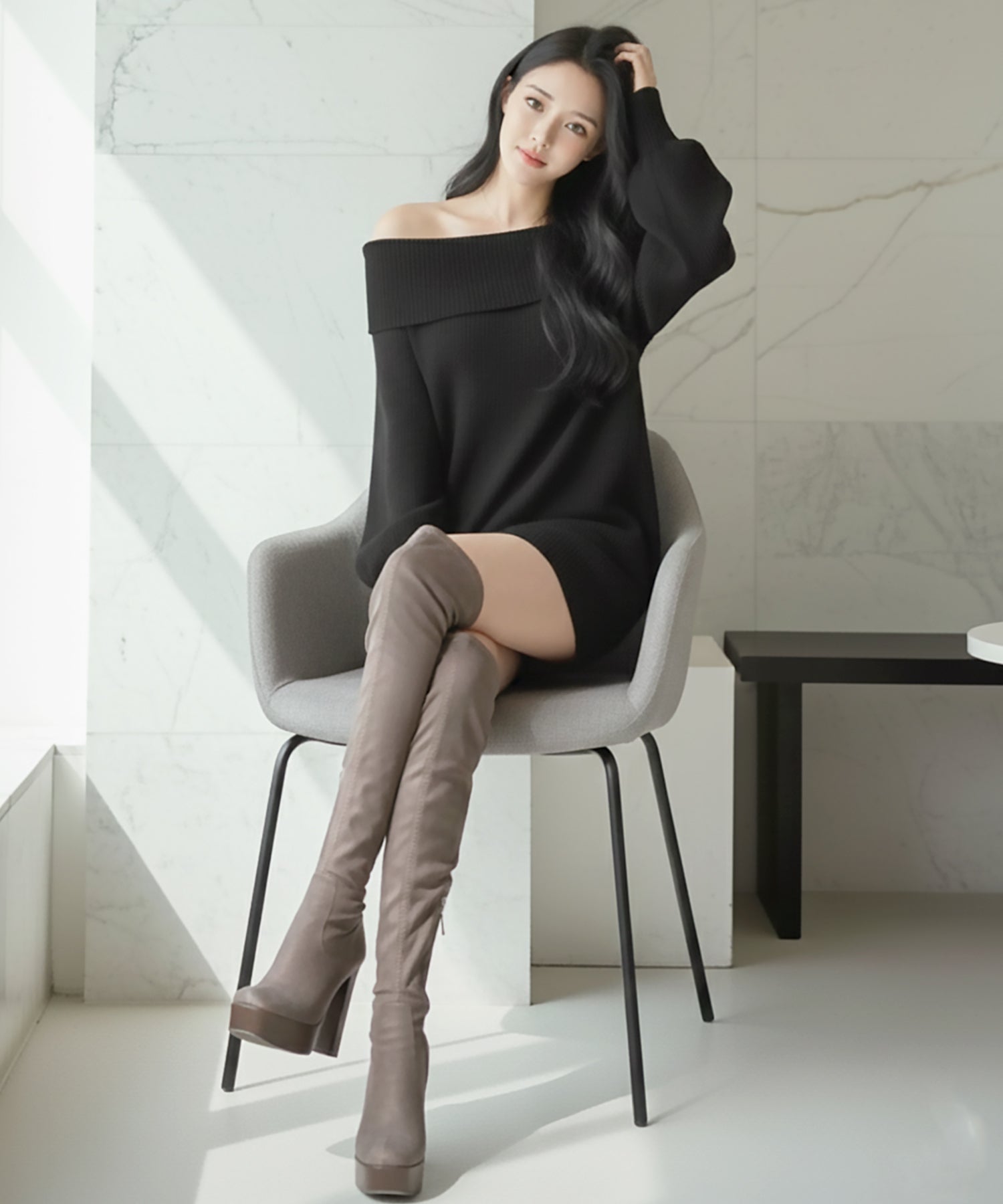 オフショルダーチュニックトップス・ワンピース JB24550