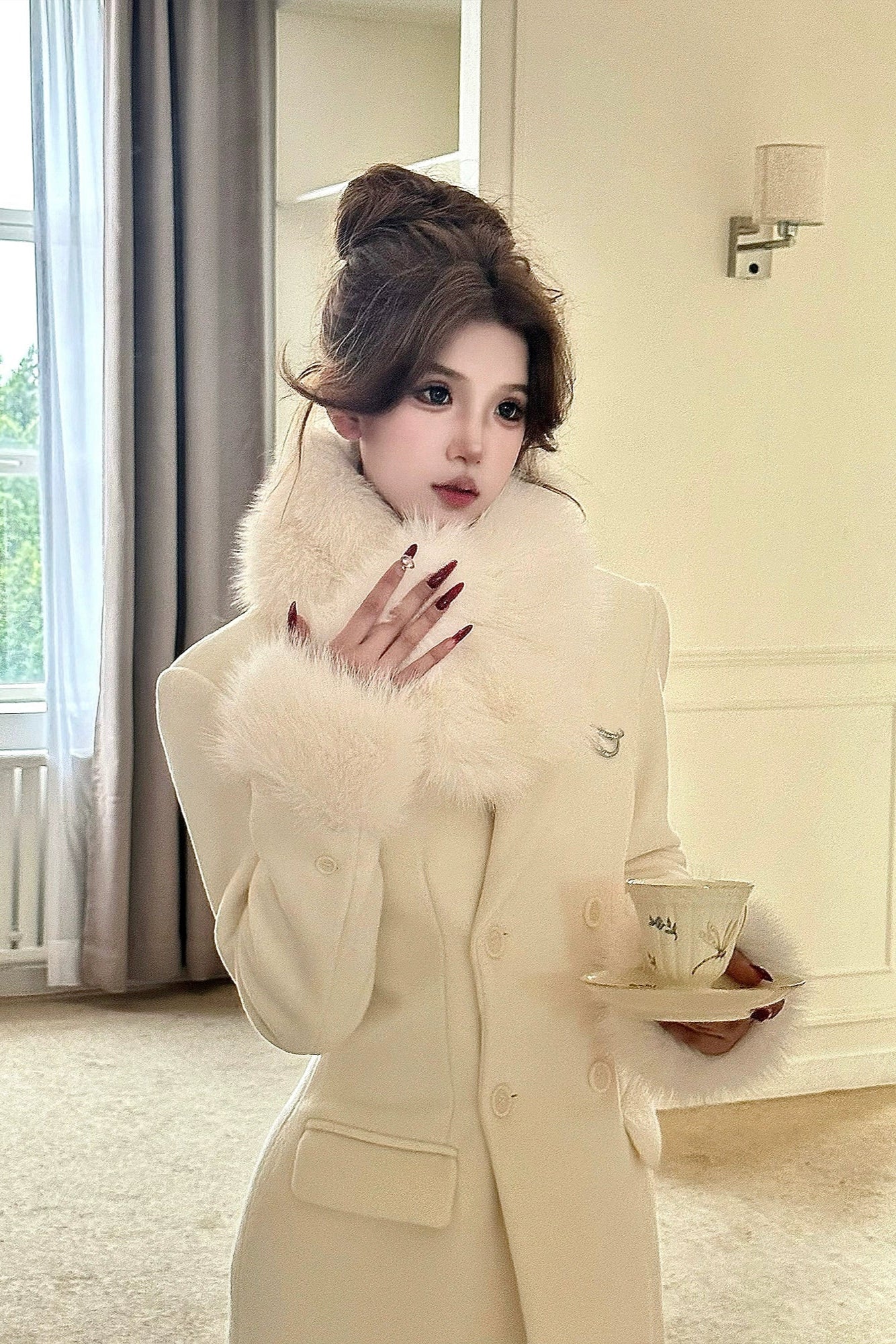 高級感✨バーバリー ロングコート アイボリー フォックスファー ベルト 38 M 高級感✨バーバリー ロングコート アイボリー フォックスファー
